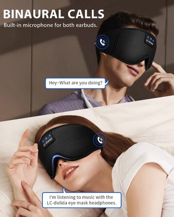 LC-dolida маска для сну з Bluetooth-навушниками, маска для сну для жінок і чоловіків, бавовняна очна маска, що переться, з мікрофоном для подорожей, сну, йоги, медитації