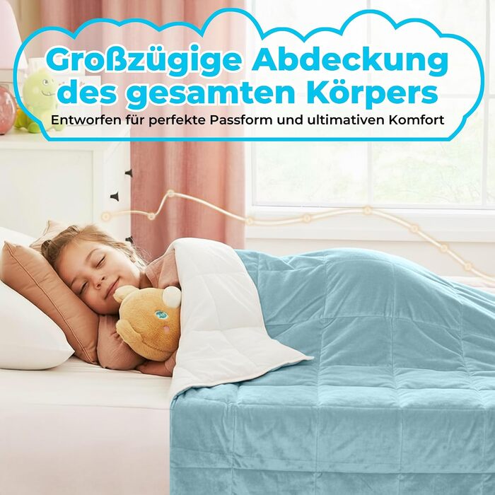 Обтяжувальна ковдра SLEEP COMFY для зняття стресу та тривожності, 2.4 кг, гіпоалергенна зі скляними кульками, бавовняна охолоджуюча тканина, Oeko-TEX (Синя, 90 x 120 см)