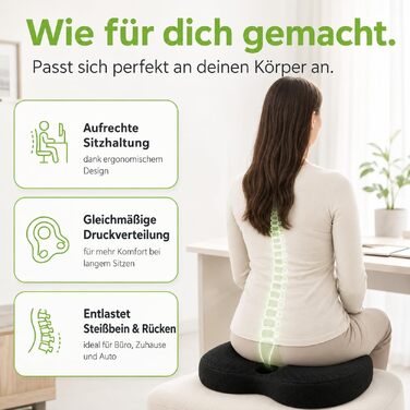 Подушка ортопедична для сидіння з піни Memory Foam, чорна. Зняття тиску на куприк для офісного крісла, авто, інвалідного візка, дому. Нековзка, знімний чохол.
