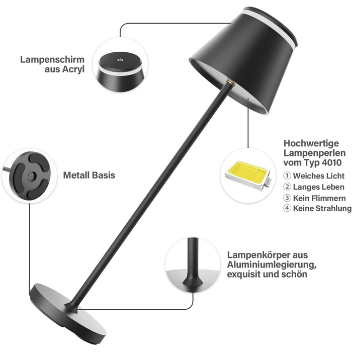 LED-лампа настільна бездротова Neoglint з підзарядкою, пульт дистанційного керування та таймером (2 шт., чорний)