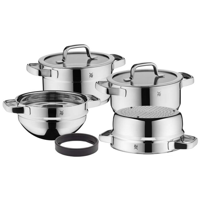 Набір каструль WMF Compact Cuisine 4 предмети для індукції з кришками, нержавіюча сталь Cromargan, з внутрішньою шкалою