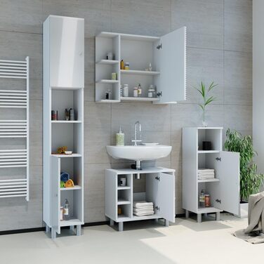 Високий шафа для ванної Vicco Fynn, білий глянець, 30x190 см