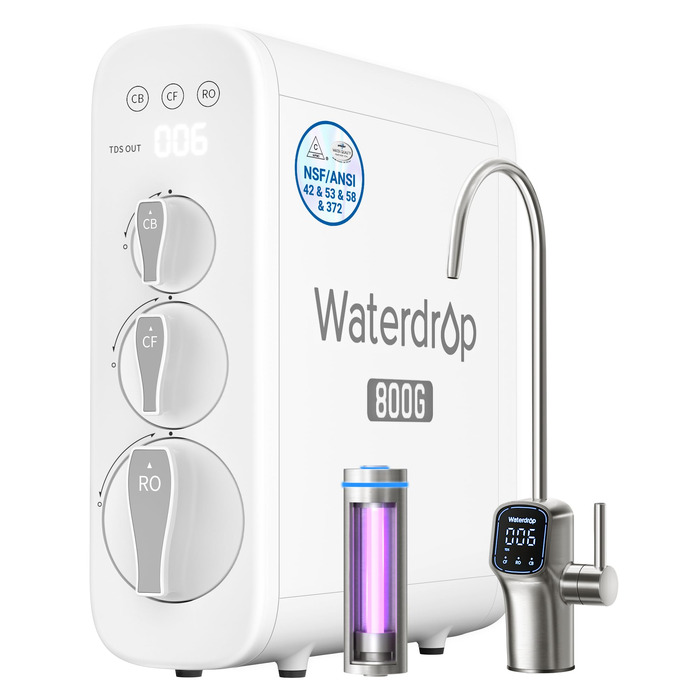 Waterdrop G2P600 Система фільтрації води зворотного осмосу, 8000 літрів, очищення 2:1, без бака, пом'якшувач води RO під мийку (G3-800G)