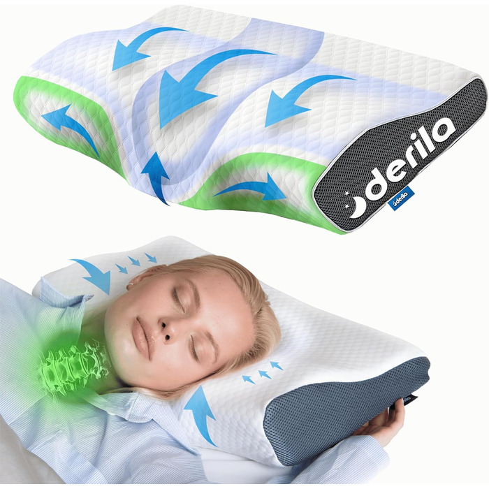 Ортопедична подушка Derila Queen Size з піни Memory Foam для бокового, спинного та переднього сну