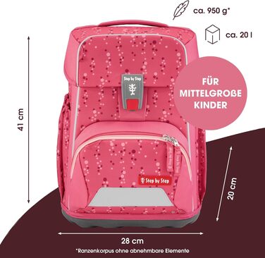 Шкільний рюкзак Step by Step BASIS 'Pink Bubbles' рожевий, ергономічний набір з 4 предметів для дітей 1 класу, 20 л, з рефлекторами та ременями