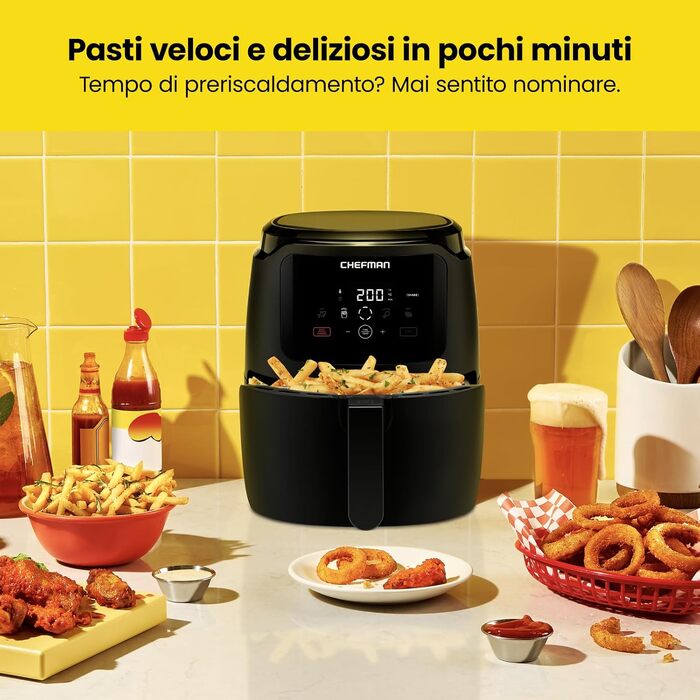 Електрична аерофритюрниця Chefman 4.75 л, цифрова керування One Touch, антипригарне покриття, чорна
