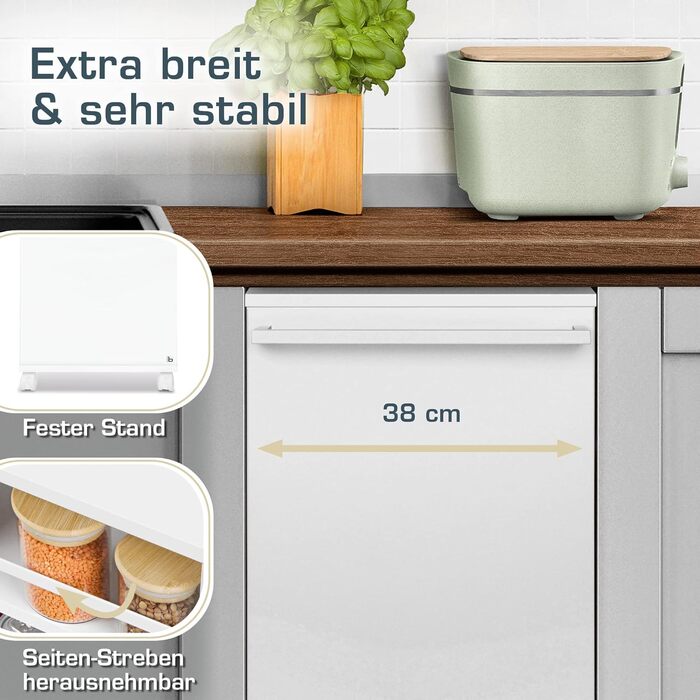 Кухонний візок bomoe Bengt на колесах, 3 рівні, FSC® дерево, універсальний сервірувальний столик 50x38x79 см, білий для кухні, ванної, офісу