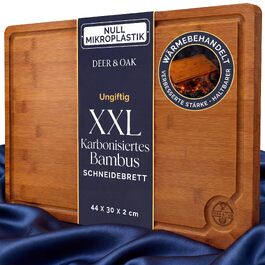 Обробна дошка велика Deer & Oak з бамбука 38x25x2 см, карбонізована, промащена олією для нарізання м'яса, риби, овочів, фруктів, сиру та хліба