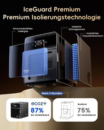Льодогенератор ecozy Klein самоочищення, 2 розміри кубиків льоду, 9 кубиків за 6 хв, 12 кг/24год, лопатка та кошик для кухні, офісу, бару, вечірок (графіт)