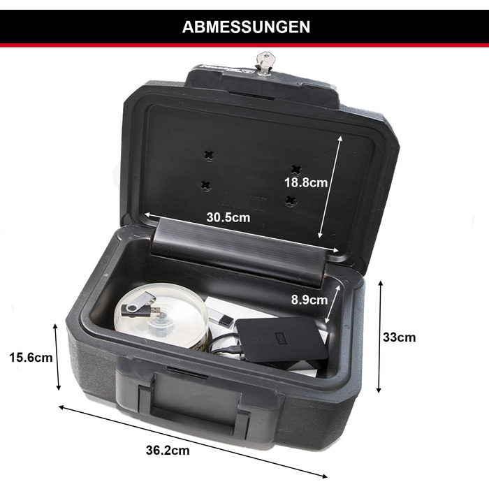 Вогне- та водонепроникна сейф-коробка MASTER LOCK H0100EURHRO з ключем, 5 л, для документів, прикрас, електроніки