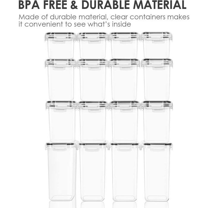 Набір контейнерів для зберігання Vtopmart, 16 шт, герметичні, BPA-free, для кухні, з кришками, для борошна, цукру, круп, з маркером і етикетками