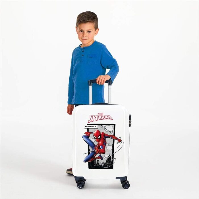 Дитяча валіза Marvel Spiderman, жорсткий ABS, 37x55x20 см, синя, 34 л, з кодовим замком, 4 подвійні колеса, ручна поклажа