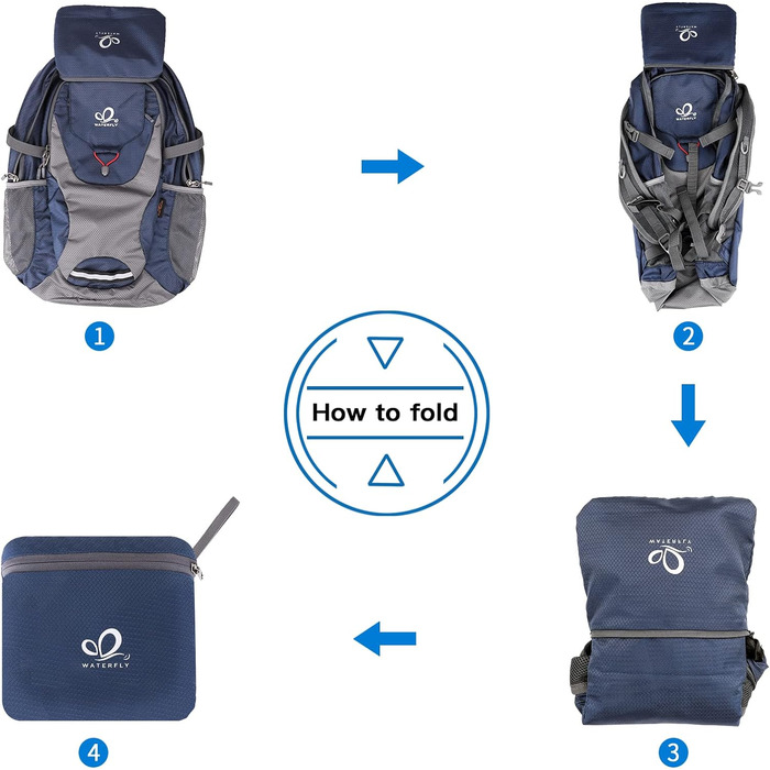 Складаний рюкзак WATERFLY 30L для походів, водонепроникний, ультралегкий, з відділенням для вологих речей, для чоловіків і жінок, темно-синій, для туризму, подорожей та прогулянок