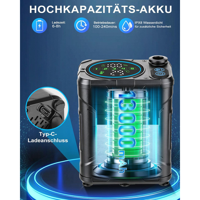 Портативний кемпінговий душ з акумулятором 13000mAh, мобільний outdoor-душ з помпою, функцією паузи та індикатором температури для кемпінгу, миття авто та тварин