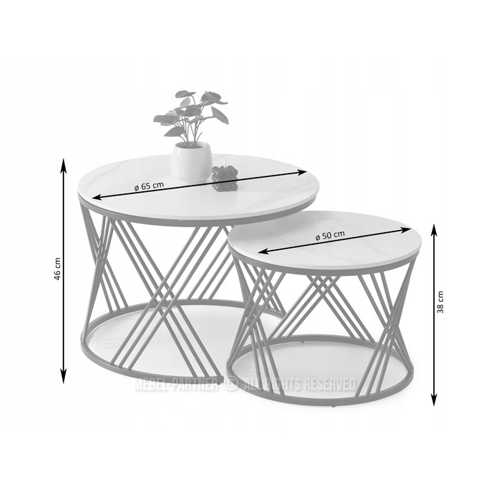 Журнальний стіл Mebel-Partner круглий, 65 x 65 x 45 см, білий/чорний