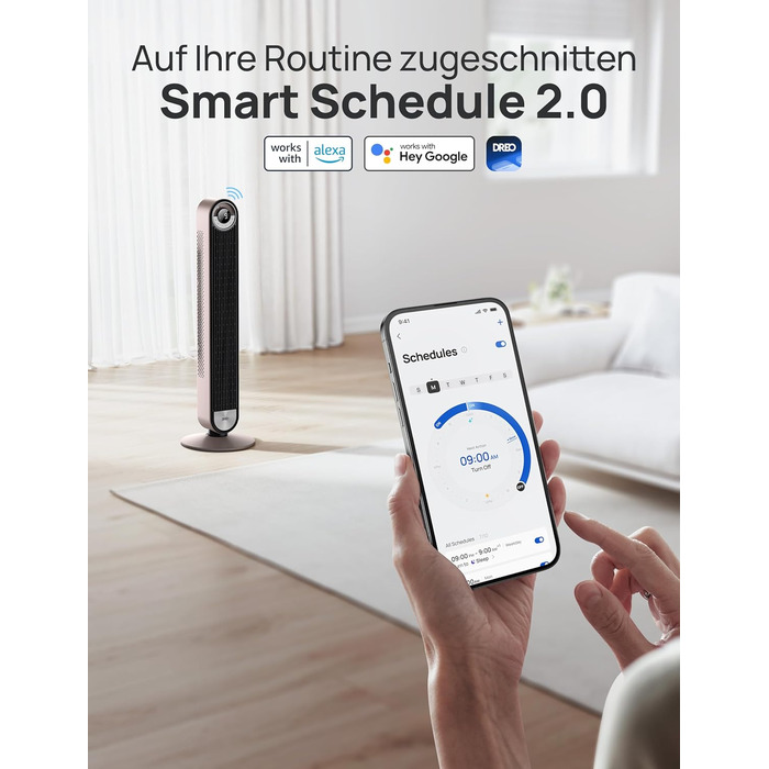 Тихий смарт-вентилятор-колона Dreo 106 см з Wi-Fi, Alexa, охолодженням, 9 швидкостей, 4 режими, таймер 12 годин, дистанційне керування, 90° обертання, бежевий