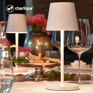 Настільна LED лампа Charlique, акумуляторна, біла, 28 см, подвійний набір, бездротова, з USB зарядкою, тепле світло, для дому та вулиці