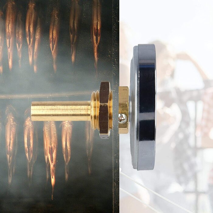 Аналоговий термометр для копчення Lantelme 120°C, нержавіюча сталь, з латунною гайкою, для риби та м'яса, для коптильні, гриля, димаря, Ø5 см