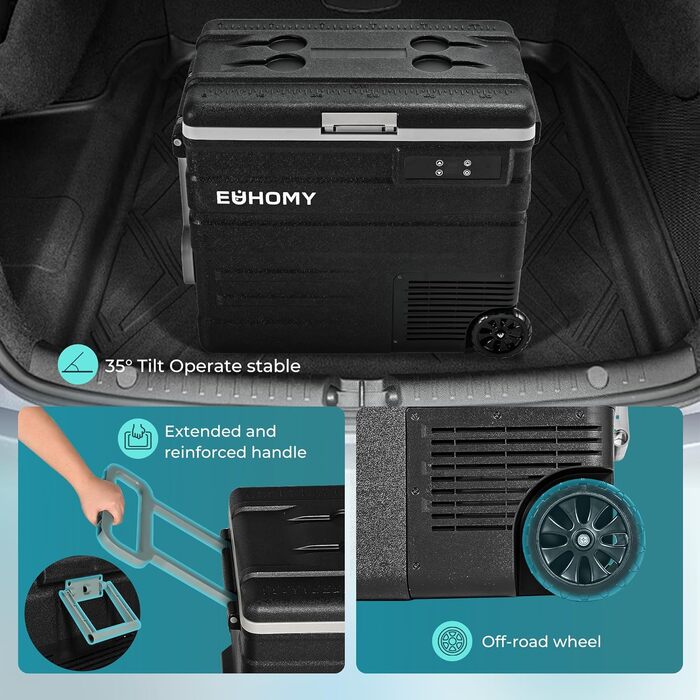 Автомобільний холодильник EUHOMY 40L компресорний (-20℃~20℃) з Wi-Fi, режимами ECO/MAX, захистом батареї та низьким рівнем шуму (до 45 дБ) 12/24V/220V