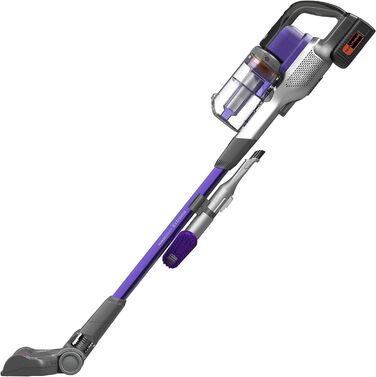 Акумуляторний пилосос BLACK+DECKER 4в1 для дому та тварин, 36В, 2.0А·год, без мішка, з електрощіткою для шерсті, 2в1 щілинна насадка, настінне кріплення, сріблясто-фіолетовий