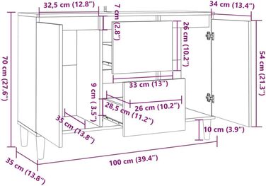 Комод vidaXL з 2 шухлядами і 2 дверцятами, сіро-дубовий Sonoma, 103,5x35x70 см, деревостружкова плита, багатофункціональна тумба для вітальні чи спальні