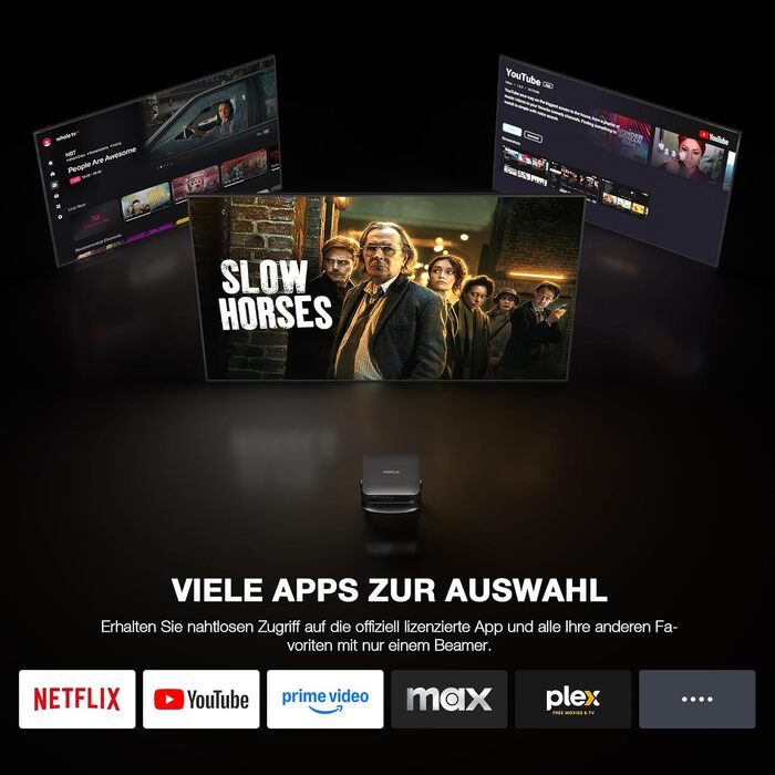 Smart Beamer VOPLLS 1080P Full HD WiFi 6 Bluetooth: Міні-проектор для дому та вулиці, 800 ANSI лм, автофокус, корекція трапеції, чорний