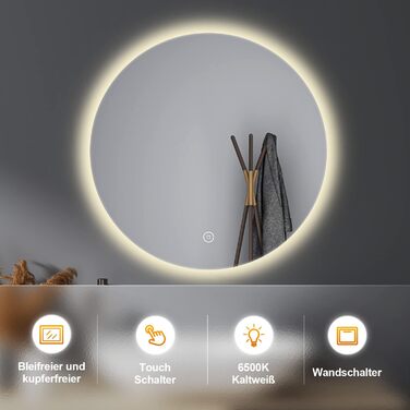 Дзеркало для ванної кімнати LED з підсвічуванням 40x60 см, 3 кольори світла, сенсорний вимикач, IP67, енергозберігаюче, A++, для ванної та вітальні