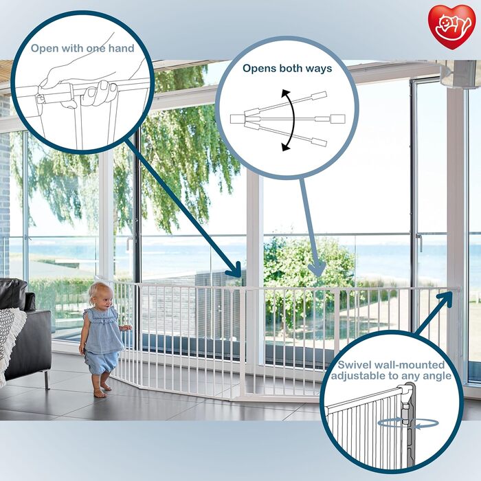 Захисний бар'єр BabyDan Flex L (90-350 см) - дитячий, для тварин, білий. Данія
