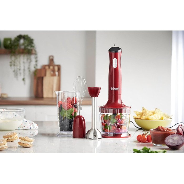 Блендер Russell Hobbs Desire 3-в-1, червоний, занурювальний, подрібнювач, вінчик, BPA-вільний, для смузі, супів, соусів, дитячого харчування, 24700-56