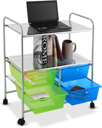 Органайзер на колесах COSTWAY з 4 штабельованими шухлядами, металевий стелаж для зберігання, для ванної, офісу, вітальні, зелений та синій