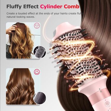 MESCOMB 5-в-1 Airstyler та Hairstyler: Фен-щітка з іонізацією, автоматичний завивач та щітка для об'єму - Швидке сушіння, укладка для локонів, об'єму та вирівнювання без пошкоджень. Легкий, рожевий.