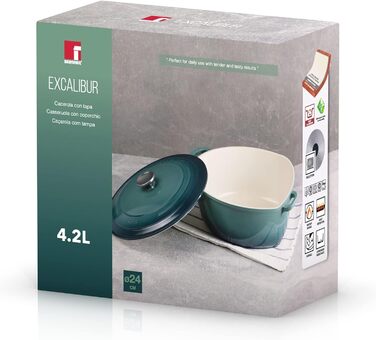 Каструля BERGNER Excalibur 24 см з кришкою, алюмінієва, для індукційних плит і духовки, зелена