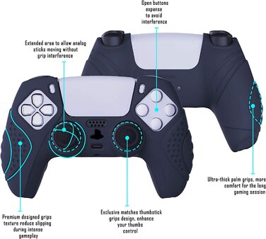 Чохол eXtremeRate PlayVital для контролера PS5, захисний ергономічний силіконовий кейс з ручками, накладки на стіки, 2 шт., колір Guardian Edition, синій (Midnight Blue)