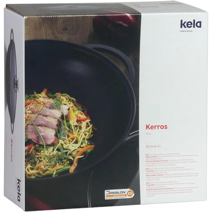 Wok Kela 15157 з жаростійкою кришкою, 4 л, алюмінієвий литий, для індукції, 32 см, Kerros