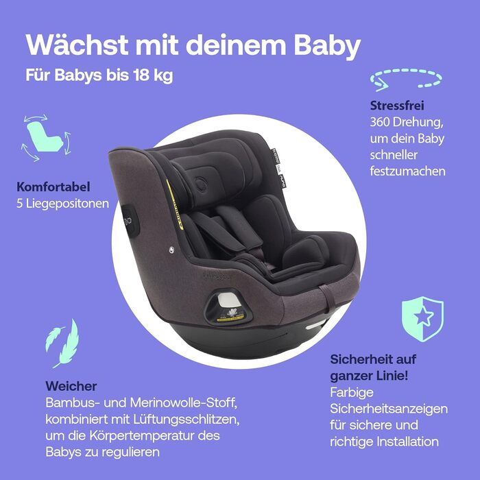 Дитяче автокрісло Bugaboo Owl by Nuna Isofix 0-18 кг, 360° обертання, група 0+/1, для новонароджених і дітей до 4 років, посилений захист, чорне