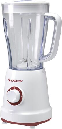 Стаціонарний блендер BEPER P102FRU500, 1,5 л, 500 Вт, 4 знімні леза з нержавіючої сталі, 2 швидкості та імпульсний режим, кришка з отвором, нековзка основа, червоний