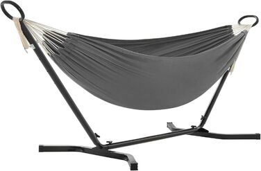 Гамак SONGMICS 210x150 см, металева стійка, регульована висота, до 240 кг, для саду, чорна рама і сіра тканина