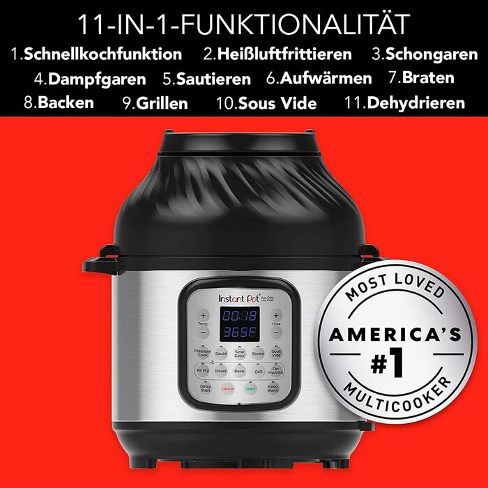 Instant Pot DUO CRISP + Air Fryer 8L Мультикухня: 11 функцій в 1. Швидковарка, фритюрниця, пароварка, мультиповарня, з металом