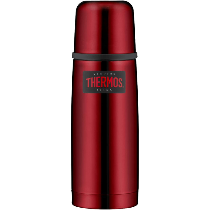 Термос-пляшка Thermos Light & Compact 0,35 л, нержавіюча сталь, червоний, ізольована, з кришкою-чашкою, тримає тепло 12 годин, холод 24 години, герметична, BPA Free, можна мити в посудомийці