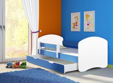 Дитяче ліжко з висувним ящиком та матрацом ACMA II, біле, 180x80 см, синє
