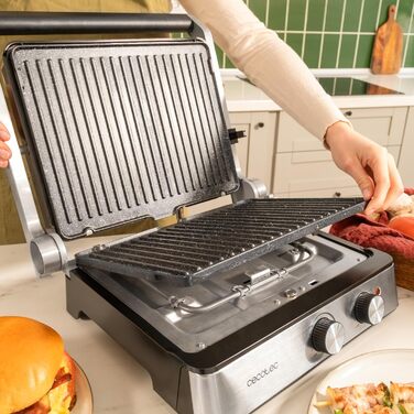 Електричний гриль Cecotec Rock'nGrill Dual 2000 Вт з незалежним регулюванням температури, знімні антипригарні пластини, відкривання на 180º (2400 Вт | Blaze)