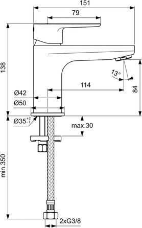 Змішувач для раковини Ideal Standard Cerafine O, хром, без зливу, H80мм