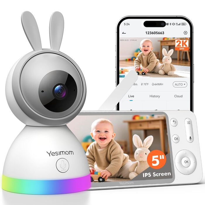 Відеоняня з камерою 1080P HD PTZ 360° та Wi-Fi: монітор для немовлят з додатком, нічним баченням, 4x Zoom, детекцією руху/звуку, двостороннім аудіо, автотрекінгом та сповіщеннями