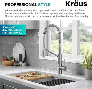 Змішувач кухонний Kraus KPF-3104SFS Oletto з витяжним душем, нержавіюча сталь, 55 см, комерційний стиль