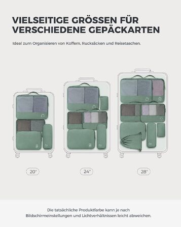 Набір органайзерів для валізи та рюкзака Packing Cubes, 8 предметів, сіро-зелений — дорожній набір для пакування речей