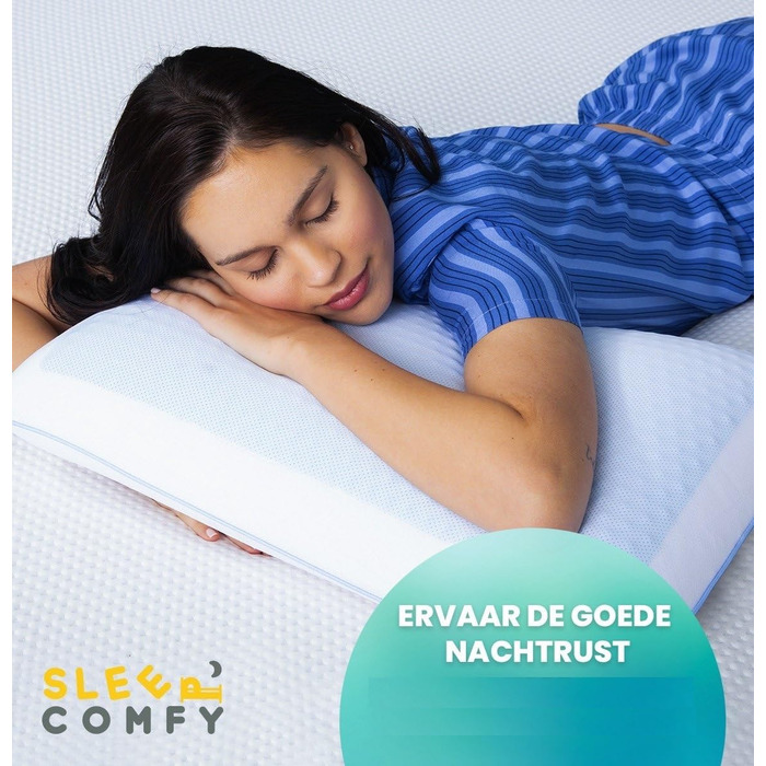 Ортопедична подушка для сну Comfy Premium Gel Memory Foam з гелевим охолодженням, 60x40x14/12 см. Підтримка шиї, для тих, хто спить на боці та на спині.