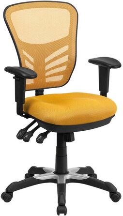 Ергономічне офісне крісло Flash Furniture, жовтогаряче, з регульованими підлокітниками, мультифункціональний комп'ютерний стілець, 68.6x64.8x112.4 см