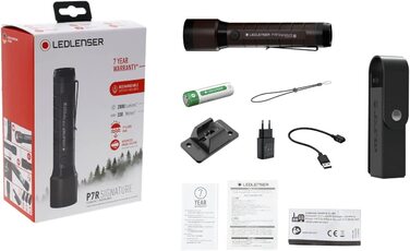 Ліхтарик Ledlenser P7R Signature LED з червоним світлом, акумулятором 21700, водонепроникний IP68, 2000 люмен, фокусування, дальність 330 м, із зарядкою та чохлом