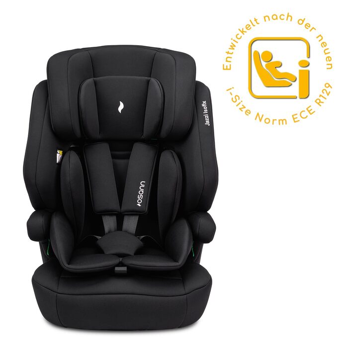 Дитяче автокрісло Osann Jazzi Isofix, з 1 року, i-Size, регульоване, чорне, для зросту 76-150 см