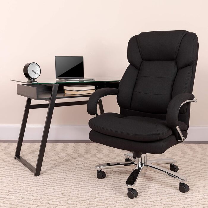 Офісне крісло Flash Furniture Hercules, ергономічне, з високою спинкою, м'яке сидіння, підлокітники, чорний текстиль